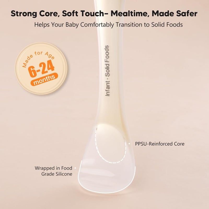 Omnilove Silicone Baby Spoons 2-Pack with Case, Self Feeding 6 Months, Baby Led Weaning Supplies, Toddler Utensils with Safety Chain, Toddler Essentials, Dishwasher Safe Baby Safety Products - Image 4